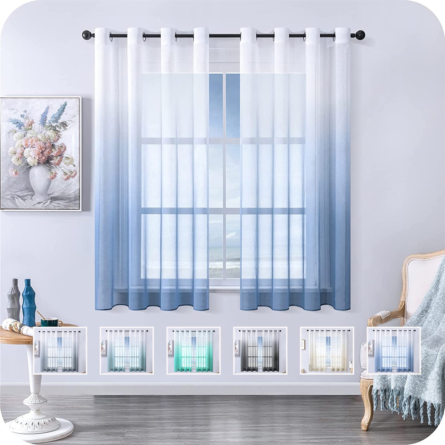 Modern Gradient Tulle Short Curtains for Living Room – Elegant Light-Filtering Window Treatment - AVENWU
