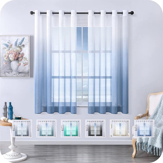 Modern Gradient Tulle Short Curtains for Living Room – Elegant Light-Filtering Window Treatment - AVENWU