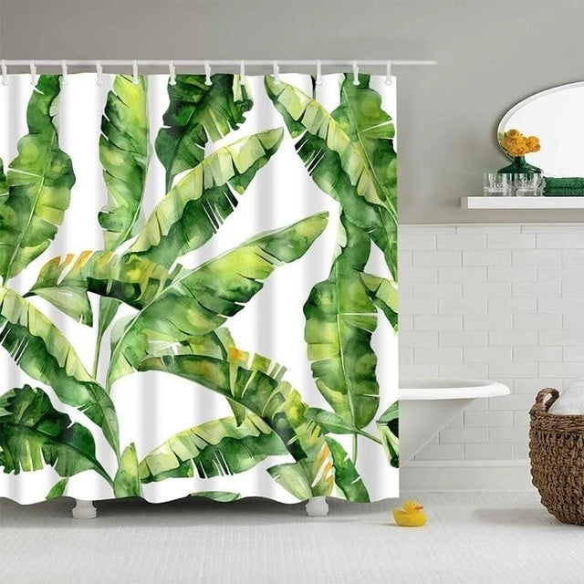 "Tropical Leaves Shower Curtain – Mildew-Resistant & Stylish Bath Decor" - AVENWU