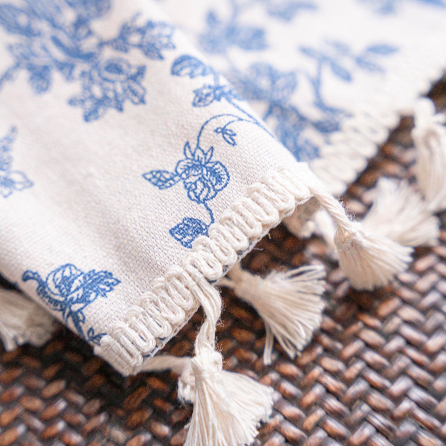 Cotton & Linen Printed Kitchen Curtain with Beige Tassels – Half Shade for Small & Bay Windows - AVENWU