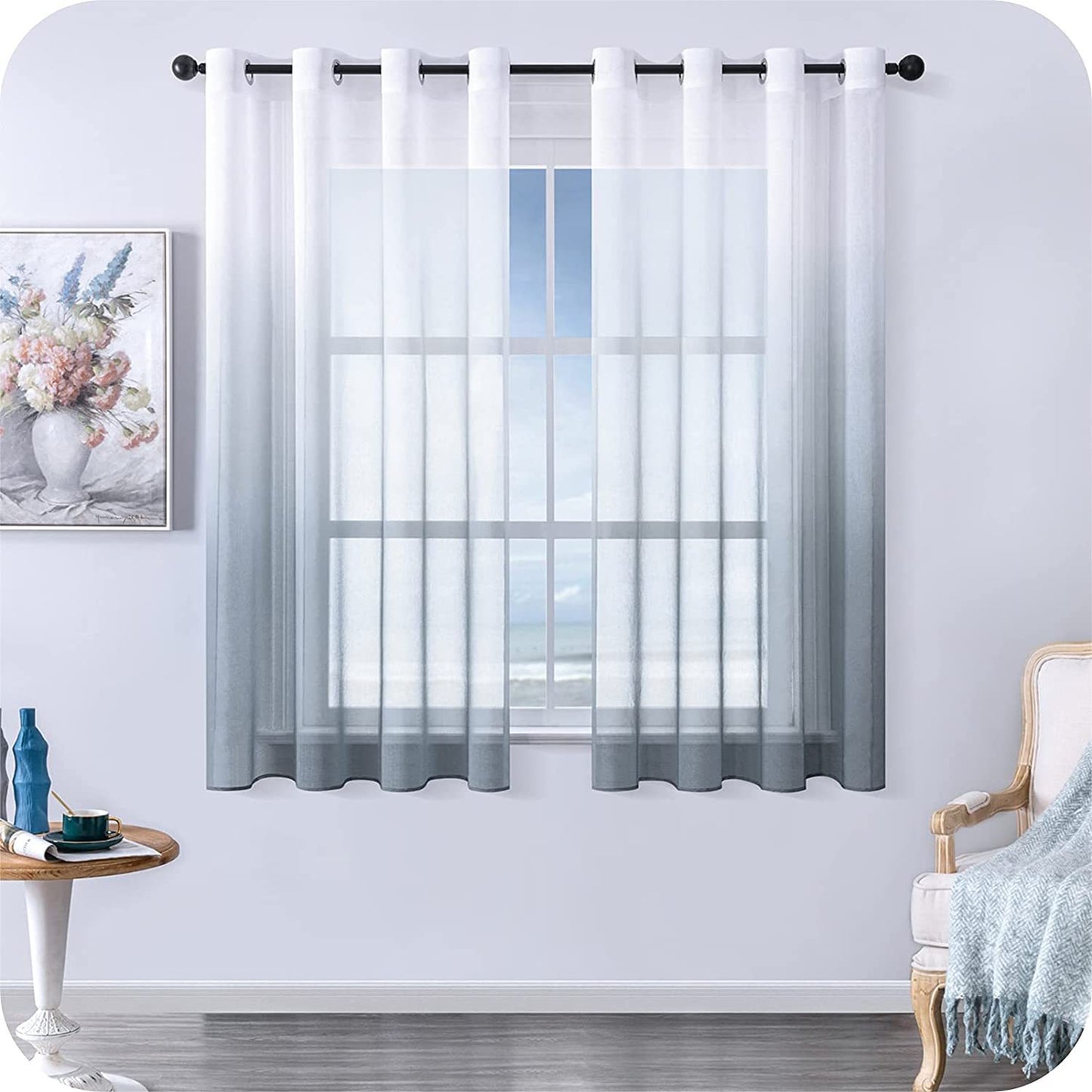 Modern Gradient Tulle Short Curtains for Living Room – Elegant Light-Filtering Window Treatment - AVENWU