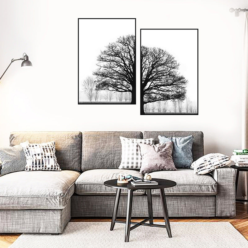 Black & White Winter Trees – Modern Wall Art for Living Rooms - AVENWU