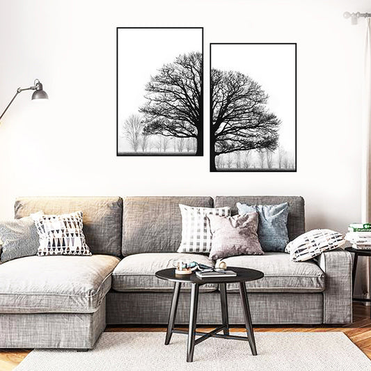 Black & White Winter Trees – Modern Wall Art for Living Rooms - AVENWU