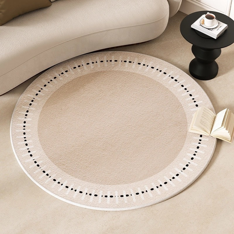 Cashmere-like round carpet placed at a home entrance with a cozy and welcoming look

