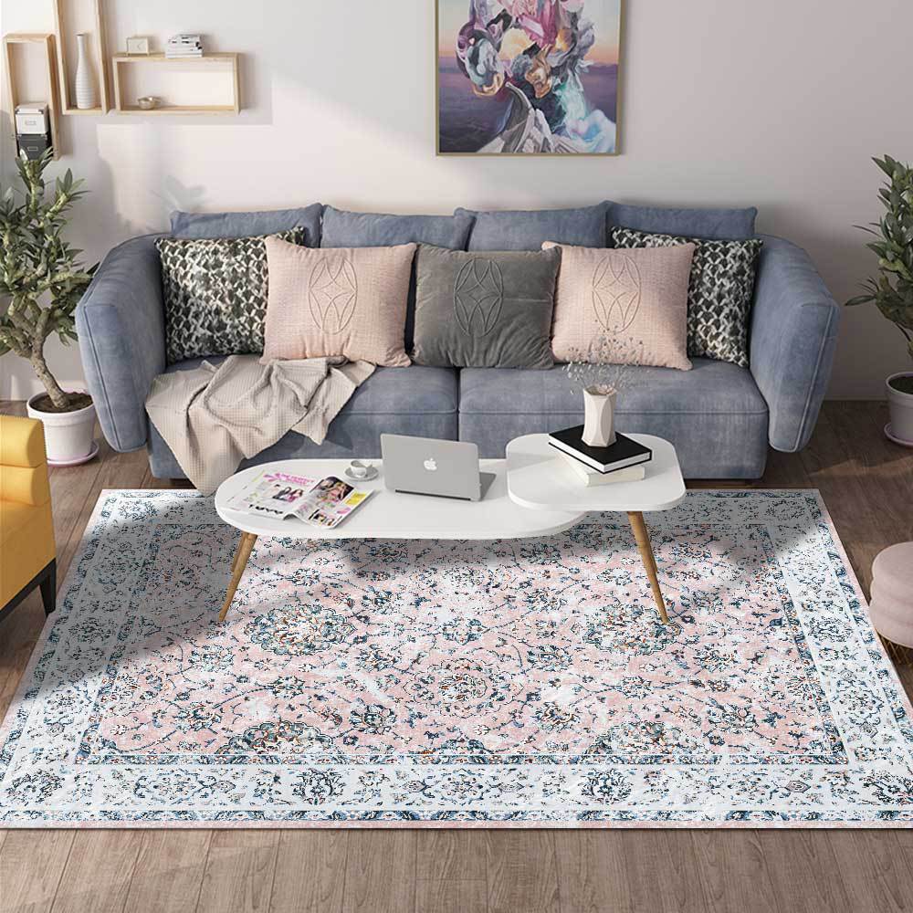 European-style retro printed carpet in a vintage living room with classic furniture and warm tones

