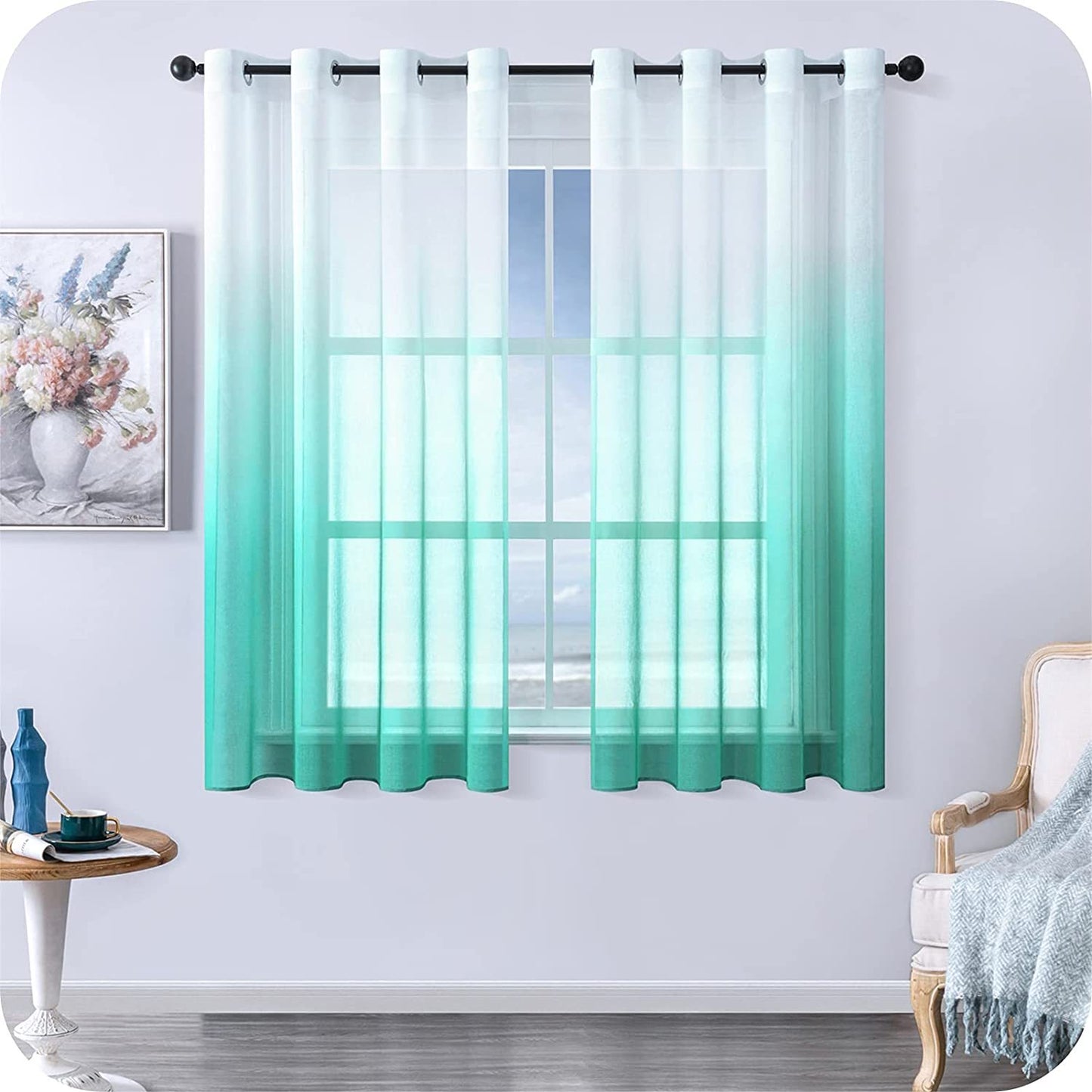 Modern Gradient Tulle Short Curtains for Living Room – Elegant Light-Filtering Window Treatment - AVENWU
