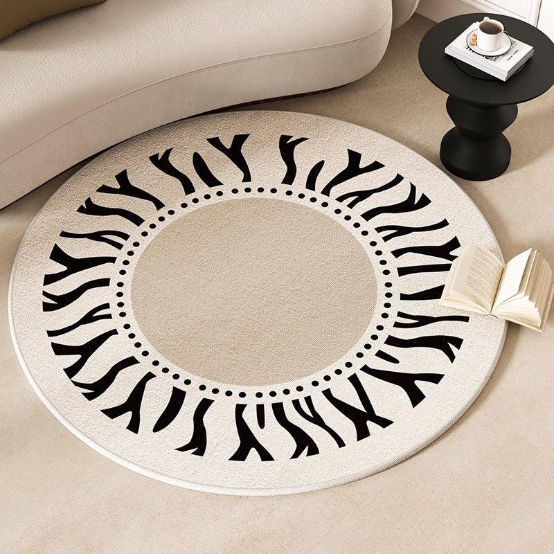 Cashmere-like round carpet placed at a home entrance with a cozy and welcoming look

