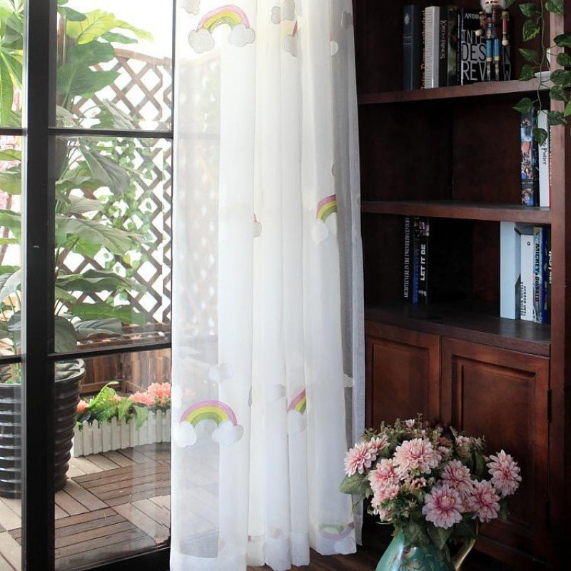 "Rainbow Gauze Window Curtains for Children – Soft Pastoral Embroidered Design" - AVENWU
