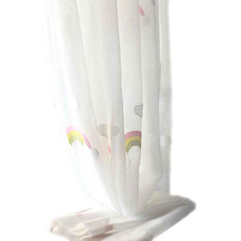 "Rainbow Gauze Window Curtains for Children – Soft Pastoral Embroidered Design" - AVENWU
